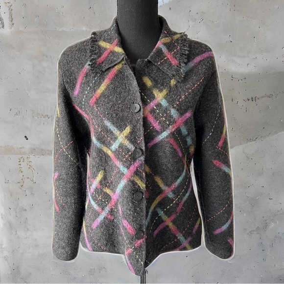 Talbots Abstract Printed Pure Wool Felted Jacket - Picture 1 of 15